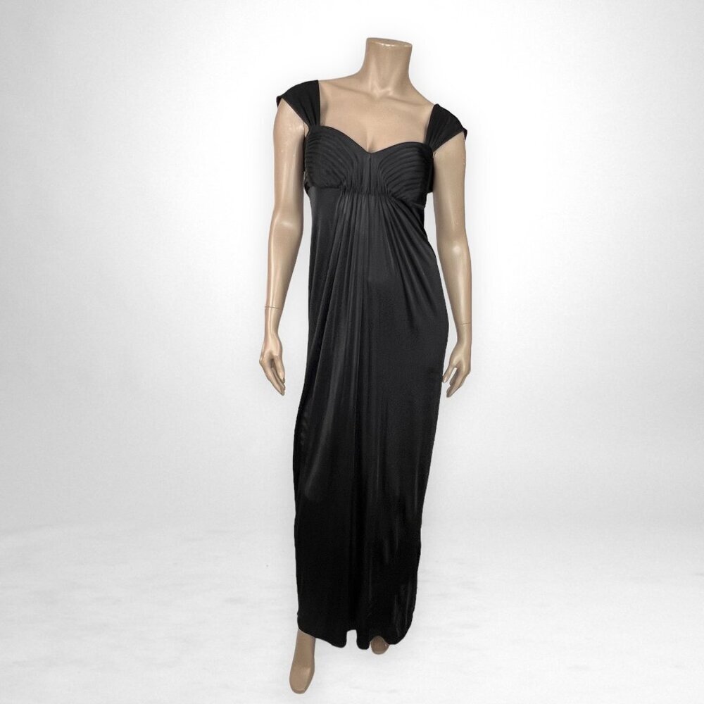 BCBGMAXAZRIA Small Black Cap Sleeves Maxi Dress Gown LIghtweight